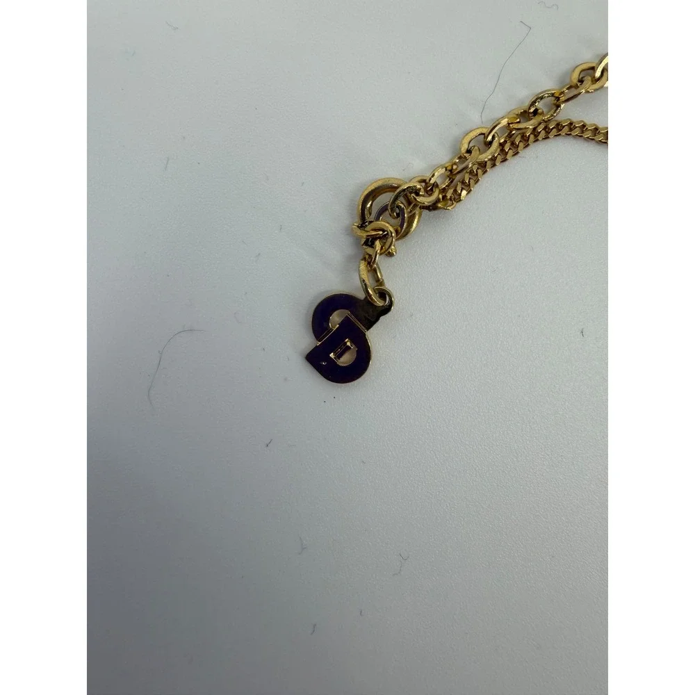 Authentic Vintage Dior Crystal Logo‎ Pendant Necklace Gold Tone Designer Jewelry